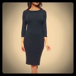 Bodycon 3:4 length sleeve blue midi dress